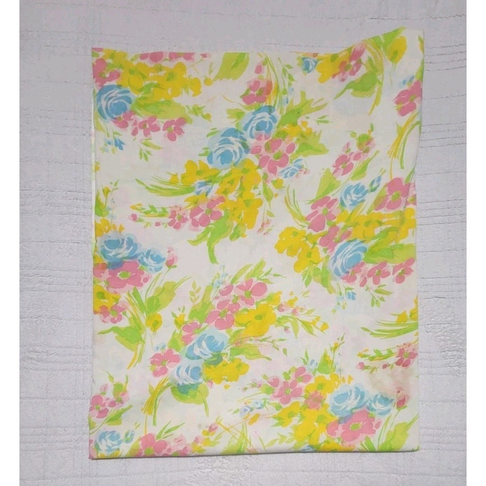 1960s VTG Daisy Floral Blue Pink Pastel Double Flat Sheet Grants For Home 54x76‎